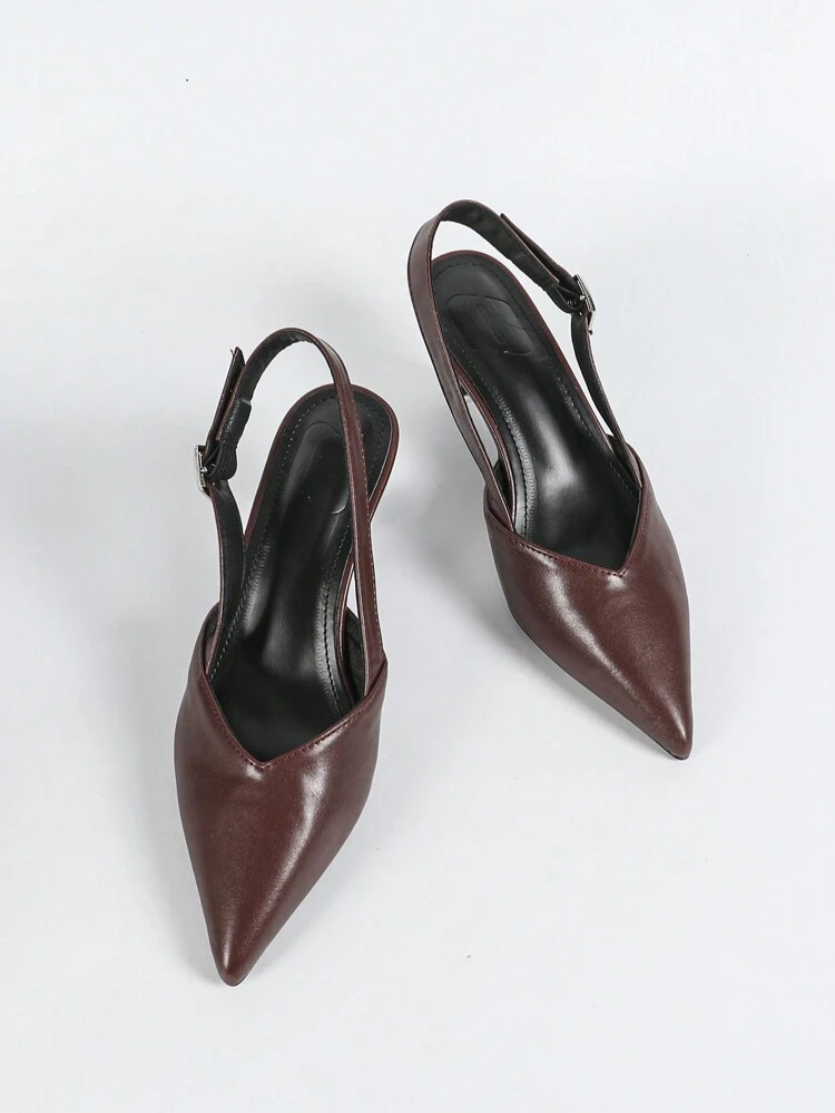 CUCCOO CURVES Plus Size Wide Fit Pointed Toe Brown High Heels Elegant Mules, Black Satin Backstrap Sandal, All Season Valentine's Day