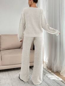 EURMUSE Knitwear Sweater Co-Ords With Pants And Cable Pattern