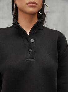 EURMUSE Casual Half Button Sweatshirt & Pants Set - Black - View 6