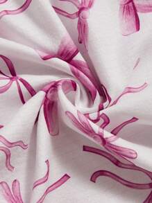 SHEIN 情人节两件套女士可爱蝴蝶结印花翻领开衫长袖上衣和休闲裤优雅睡衣 - 彩色 - 查看 7