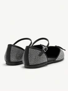 CUCCOO CHICEST Women's Black Satin Pointy Toe Rhinestone Flat Slip-On Shoes Spring Shoes Spring Break Easter - Black - View 10