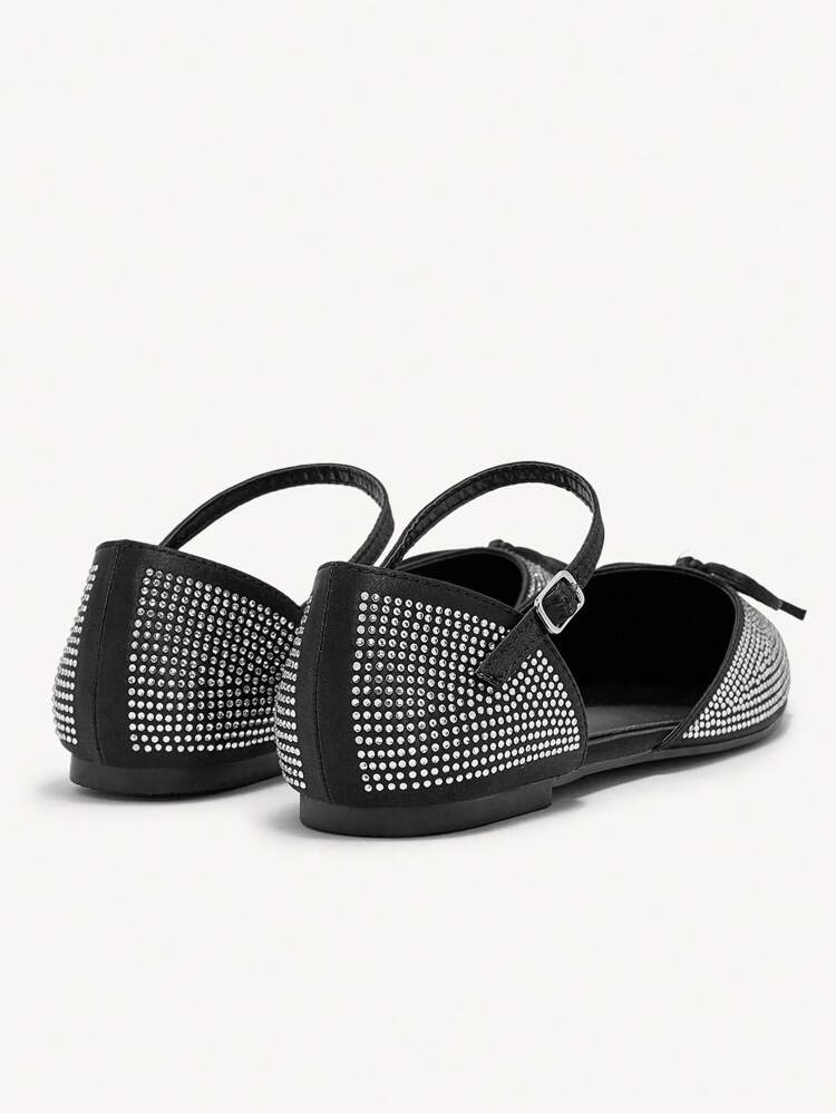 CUCCOO CHICEST Women's Black Satin Pointy Toe Rhinestone Flat Slip-On Shoes Spring Shoes Spring Break Easter