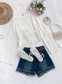 SHEIN VCAY 女款纯色针织休闲长袖上衣