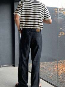 DAZY Men's Striped All-Match Knit Pullover - Black and White - View 6