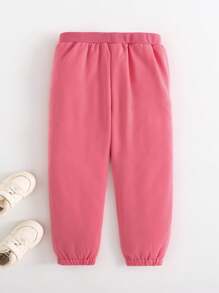 1pc Little Girls Elastic Waist Drawstring Sports Pants, Casual Fashion Versatile Soft Comfortable Daily Wear Running Pants With Bow, Suitable To Match T-Shirts, Summer New Arrival - Pink - View 2