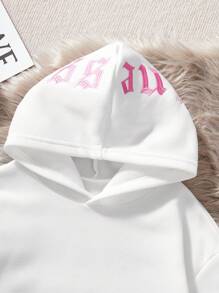 SHEIN Tween Girl Autumn/Winter New Arrival Back Embroidered Text & Letter Hooded Sweatshirt
