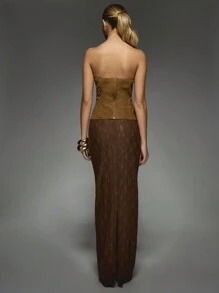 MISSGUIDED Back Slit Lace Maxi Skirt - Brown - View 2