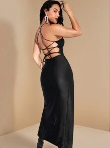 SHEIN BAE Split Thigh Lace Up Backless Cami Dress