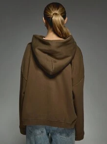 MISSGUIDED 超大拉链连帽衫 重磅羊毛贴花徽标 休闲运动家居服 舒适冬季秋季外套 街头服饰 运动衫 - 棕色 - 查看 3