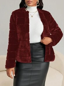 SHEIN Lady Women Fluffy Coats - Burgundy - View 4