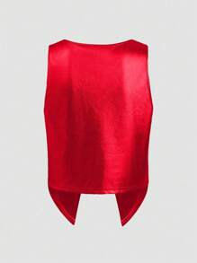 Zolique 1 chiếc áo ba lỗ đơn giản không tay tua rua màu trơn dành cho nữ, trang phục thường ngày cho năm mới - Đỏ - Xem 5