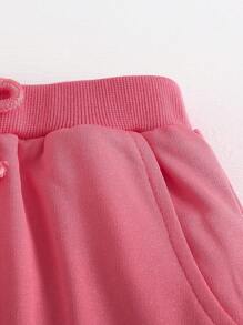 1pc Little Girls Elastic Waist Drawstring Sports Pants, Casual Fashion Versatile Soft Comfortable Daily Wear Running Pants With Bow, Suitable To Match T-Shirts, Summer New Arrival - Pink - View 4