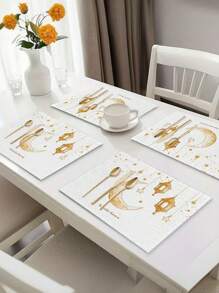 Ramadan Kareem Placemats - Heat Resistant, Machine Washable, Non-Slip Table Mats For Eid Al-Fitr Celebration, Home & Restaurant Use - Set Of 4/6 Moon & Star Pattern Dining Table Decor - Multicolor - View 9