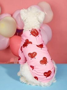 PETSIN 情人节粉色爱心印花休闲可爱猫/狗可穿戴宠物连帽衫 - 粉色 - 查看 2