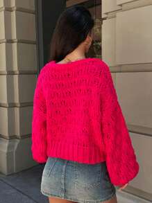 Forever 21 Winter Clothes For Women V-Neck Long Sleeve Cropped Casual Warm Cardigan, Versatile, Autumn/Winter Y2k Clothes Sweaters For Women Christmas Sweater Long Sleeve Tops New Years Women Christmas Sweater Women - Red - View 2