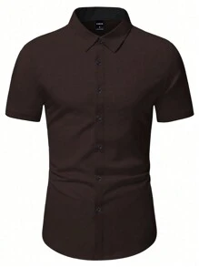 Manfinity Homme Camisa casual de manga corta de un solo abotonamiento y unicolor para hombre