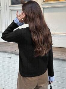 FRIFUL Damen Lässig gestreifte Patchwork Strickjacke, Herbst/Winter - Schwarz - Übersicht 5