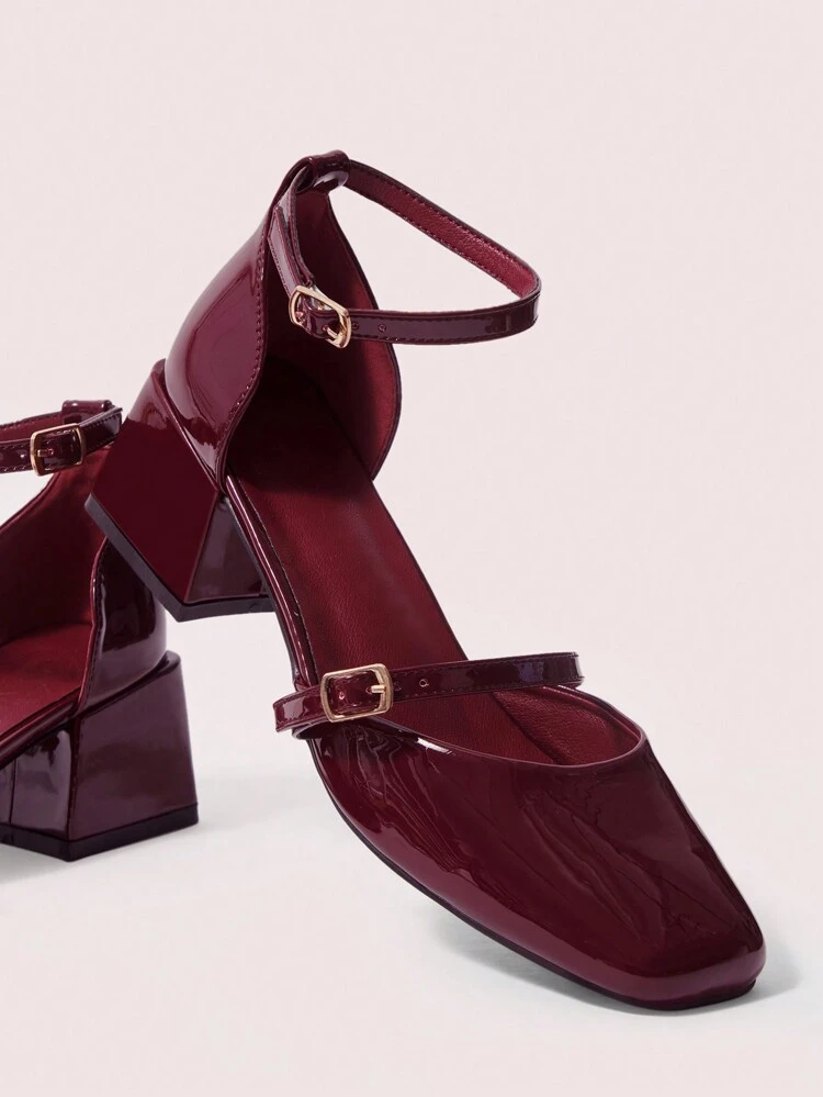 CUCCOO DOLLMOD Burgundy Square Toe Platform Mary Jane Ankle Strap Pumps, Fashion Casual Office Date Party Holiday Street Wear Women Shoes Spring Shoes Spring Break Easter For Christmas Spring Shoes