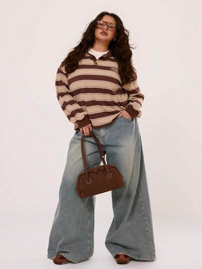 MUSERA Plus Size Baggy Low Rise Mid Wash Loose Jeans For Everyday, Spring Break, Summer, Vacation, Casual, Y2K, 2000's Style, Streetwear, Street Style Ibiza, Holiday Fall Winter