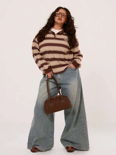 MUSERA Plus Size Baggy Low Rise Mid Wash Loose Jeans For Everyday, Spring Break, Summer, Vacation, Casual, Y2K, 2000's Style, Streetwear, Street Style Ibiza, Holiday  Winter