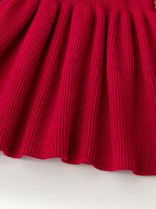 SHEIN 女童圣诞红色毛衣裙，时尚儿童针织公主裙，时尚翻领可爱高腰针织连衣裙，适合小女孩，秋季