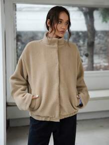 INAWLY Women Fleece Jacket, Wind And Cold Proof Outerwear For Winter - Khaki - View 5