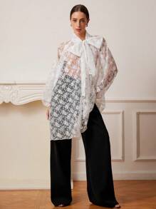 Aveloria Rosie Romantic Elegant Lace Dress, Loose Peter Pan Collar Bowknot, Spring Summer Lightweight Sheer Oversized Dress For Women, Feminine Look Valentine's Day Fall Cloth For Women - White - View 6