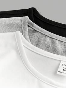 SHEIN Girlism 3 Piece Set Tween Girls Fitted Casual Solid Color Crew Neck Shirred Short Sleeve T-Shirts