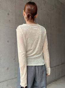 FRIFUL Women Velvet Patchwork Fitted T-Shirt, Solid Color Casual Daily Style Long Sleeve Women Tops,Fall Women Clothes - Apricot - View 8