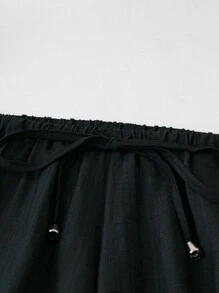 SHEIN LUNE Pantalones anchos y largos sueltos de moda para mujeres de talla grande - Negro - Ver 3