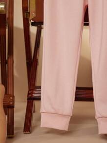 PrepCrw 年轻女孩蝴蝶结刺绣弹性腰部口袋锥形休闲运动裤