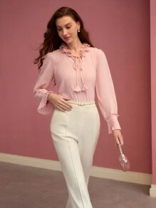 MOTF PREMIUM BLUSA CON CUELLO DE CORBATA Y ESTAMPADO FLORAL ESTÉREO