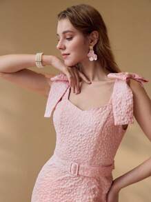 MOTF JACQUARD TIE SHOULDER DRESS - Pink - View 6