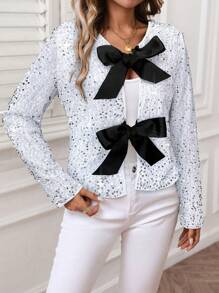 SHEIN LUNE 2024 Autumn Winter New MIU Style Sequin Bow Sweet Jacket Outerwear For Women Party Outfits For Women