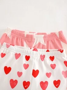 Cozy Pixies 少女四件套舒适睡衣套装，心形图案针织柔软圆领长袖上衣和松紧腰长裤