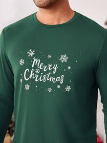 Manfinity VCAY Men's Fitted Round Neck Long Sleeve Casual T-Shirt, Suitable For Autumn/Winter, Christmas, Couple, Family, Party