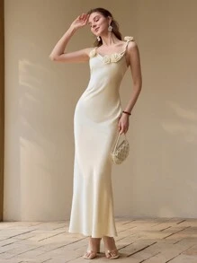 PREMIUM Vestido de cóctel con decoración de flores 3D - Albaricoque - Ver 5