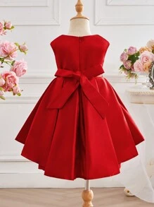 Baby Girl Elegant Elegant Minimalist Sweet Princess Round Neck Sleeveless Bow Decor A-Line Dress