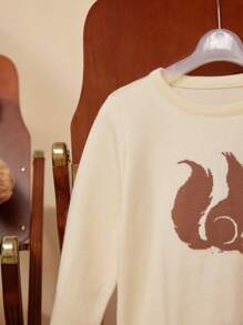 PrepCrw 年轻女孩休闲松鼠图案圆领长袖毛衣，秋冬 - 米色 - 查看 3