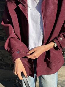 DAZY Veste décontractée rétro ample et fine pour femme, veste  pour l'automne - Rouge foncé - Voir 7