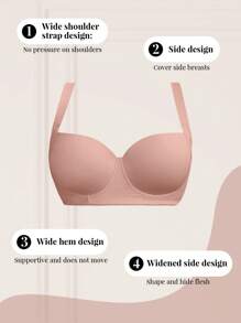DesireSculpt 1 pieza Sujetador cómodo, sin costuras y sin alambres con relleno ligero y soporte para mujer de talla grande - Rosa vieja - Ver 7