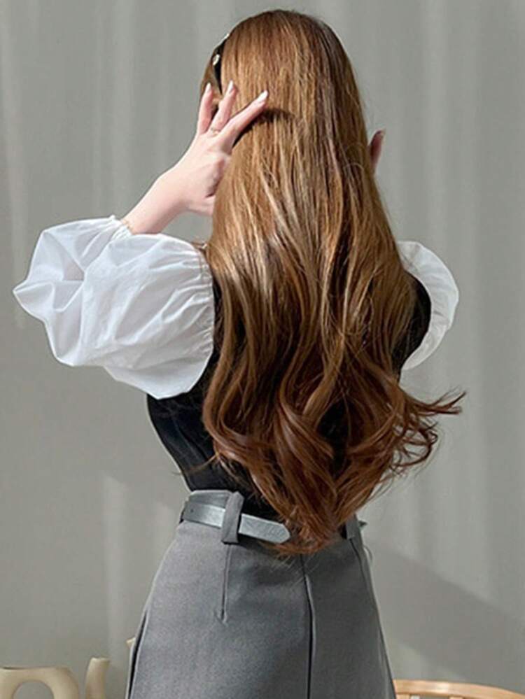 Women's Peter Pan Collar Color Block Splice Long Sleeve T-Shirt, Spring/Summer/Autumn