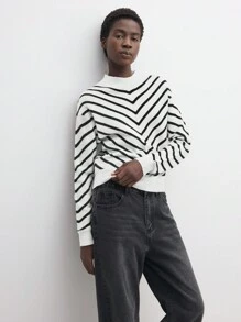 BizChic 黑白图案毛衣，时尚工作服、节日针织衫、女士休闲服 - 黑與白 - 查看 5