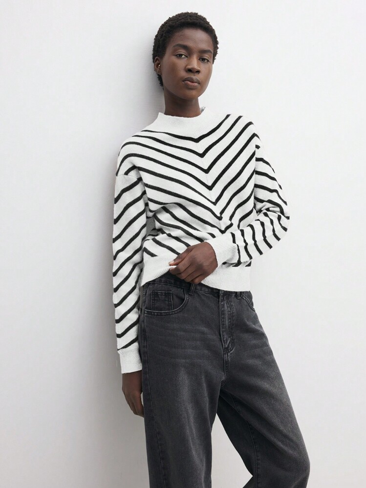 BizChic 黑白图案毛衣，时尚工作服、节日针织衫、女士休闲服 - 黑與白 - 查看 5