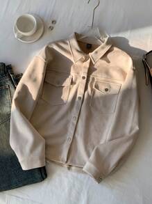 Comfortcana 女式休闲杏色编织纽扣前襟夹克，适合户外穿着，秋季 - 杏色 - 查看 3