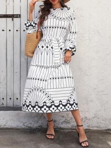 Breezaya Women's Long Geometric Print Pattern Dress