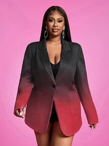 Slaydiva 大码前扣长袖渐变色印花休闲西装外套 - 紅色 - 查看 1