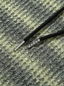 ROMWE MEN Street Life Men's Casual Contrast Striped Drawstring Hooded Sweatshirt For Autumn - Army Green - View 5