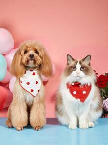 PETSIN 1pc Valentine's Day Red & White Heart Pattern Pet Bandana, Random Delivery - Red and White - View 2