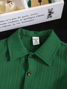 SHEIN 2 件套男婴/女婴纯色领口开衫上衣和短裤套装 - 綠色 - 查看 5